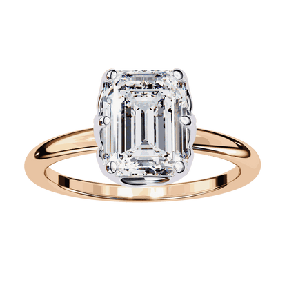 Emerald Cut Lab Grown Diamond Solitaire Engagement Ring with Criss-Cross Gallery and Hidden Accents