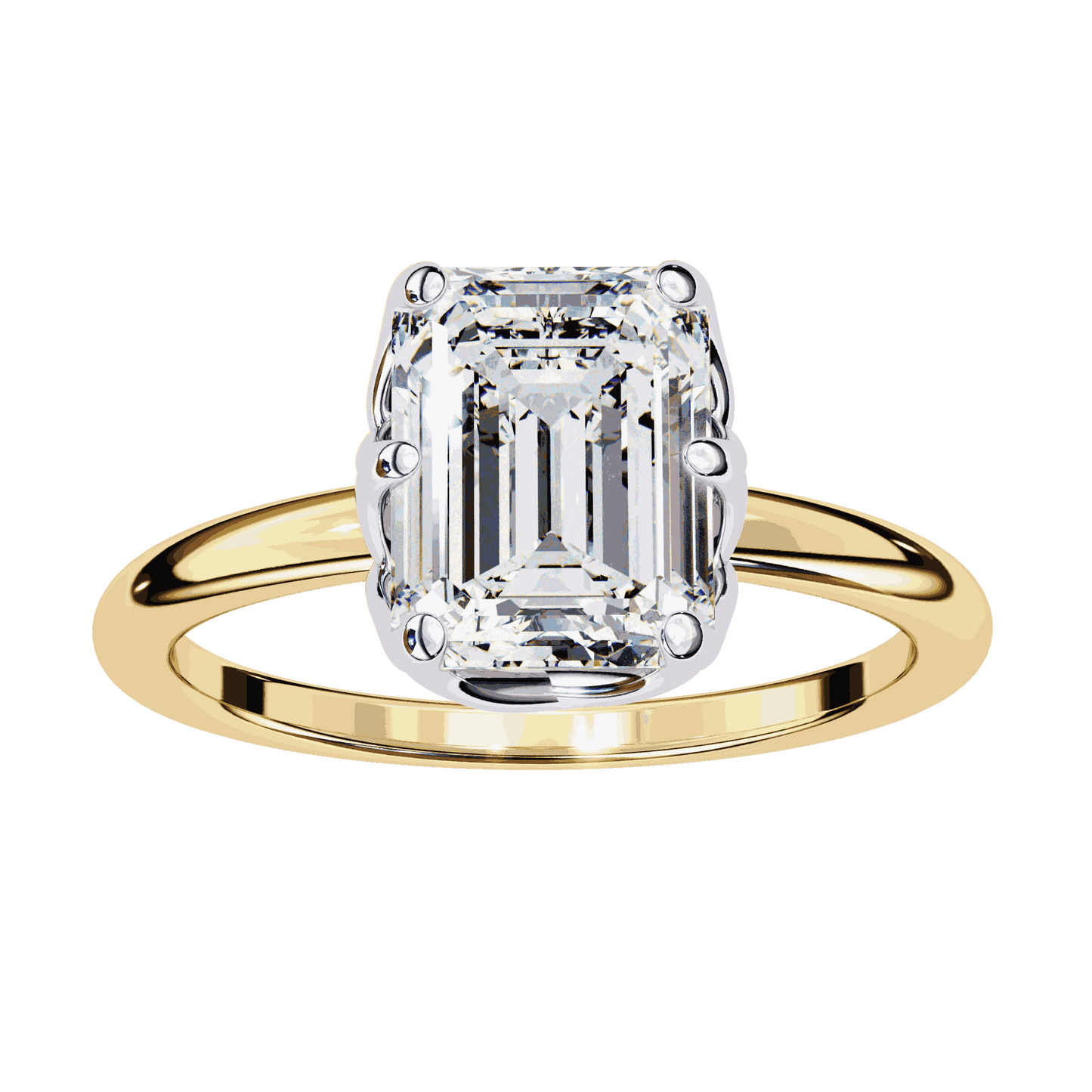 Emerald Cut Lab Grown Diamond Solitaire Engagement Ring with Criss-Cross Gallery and Hidden Accents