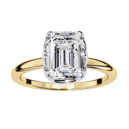 Emerald Cut Lab Grown Diamond Solitaire Engagement Ring with Criss-Cross Gallery and Hidden Accents