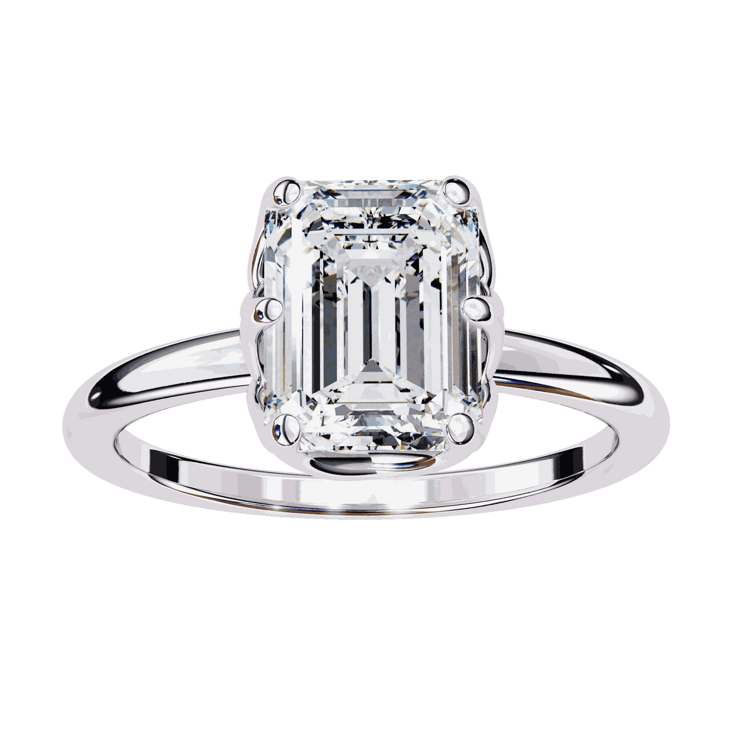 Emerald Cut Lab Grown Diamond Solitaire Engagement Ring with Criss-Cross Gallery and Hidden Accents