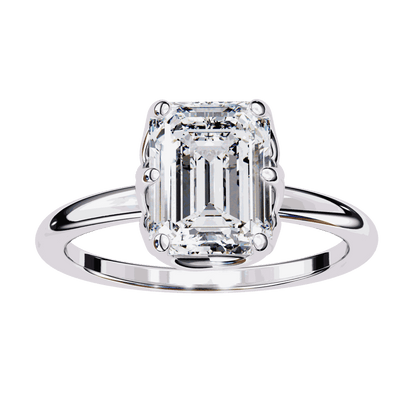 Emerald Cut Lab Grown Diamond Solitaire Engagement Ring with Criss-Cross Gallery and Hidden Accents
