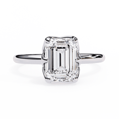 Emerald Cut Lab Grown Diamond Solitaire Engagement Ring with Criss-Cross Gallery and Hidden Accents