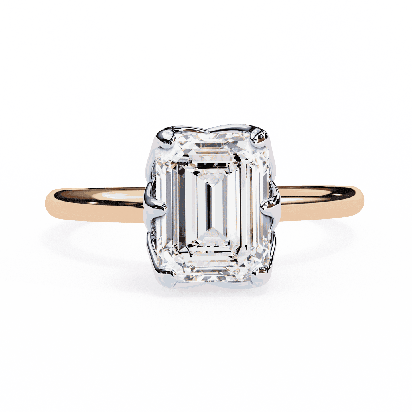Emerald Cut Lab Grown Diamond Solitaire Engagement Ring with Criss-Cross Gallery and Hidden Accents