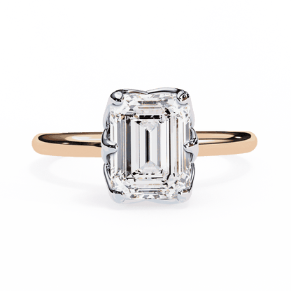 Emerald Cut Lab Grown Diamond Solitaire Engagement Ring with Criss-Cross Gallery and Hidden Accents