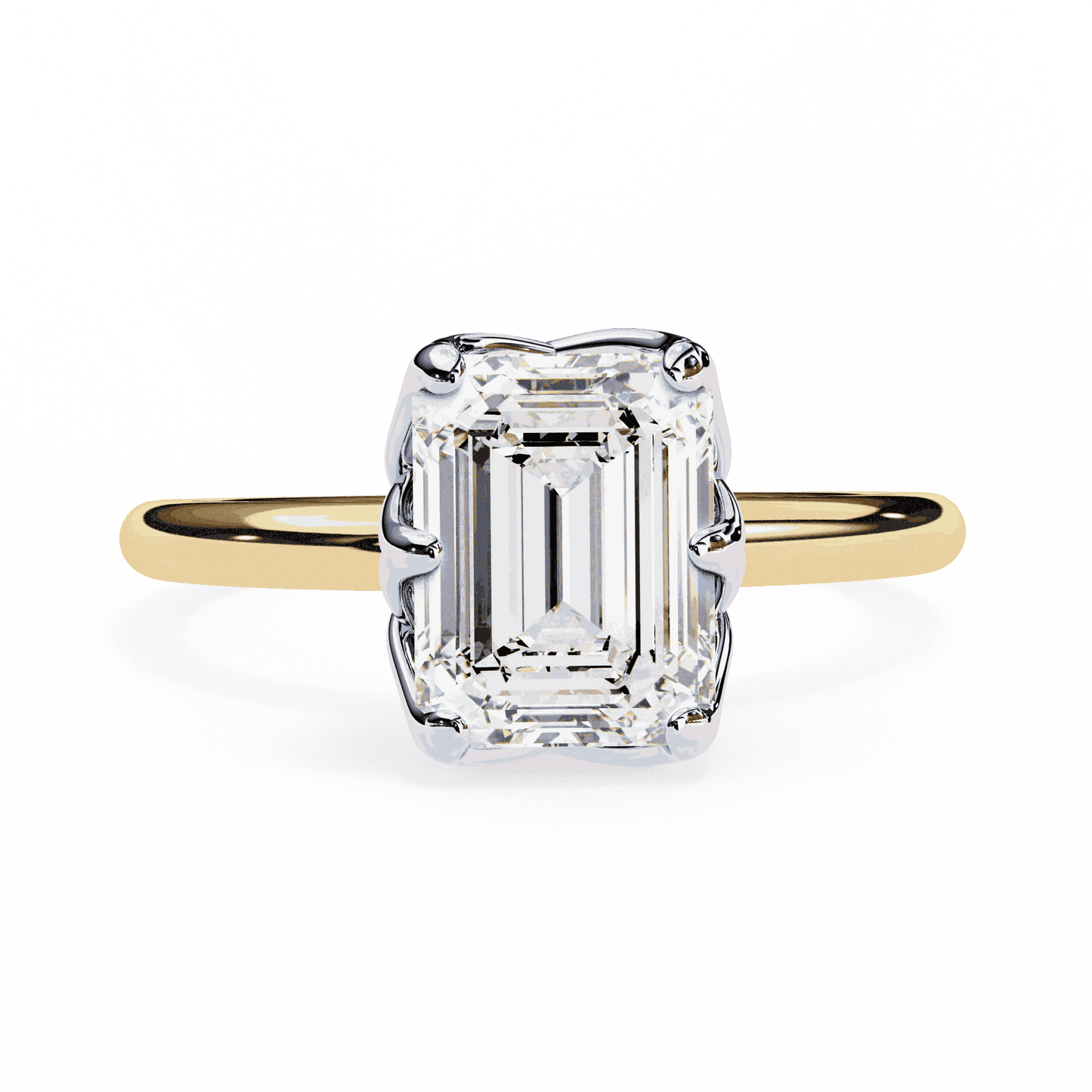 Emerald Cut Lab Grown Diamond Solitaire Engagement Ring with Criss-Cross Gallery and Hidden Accents