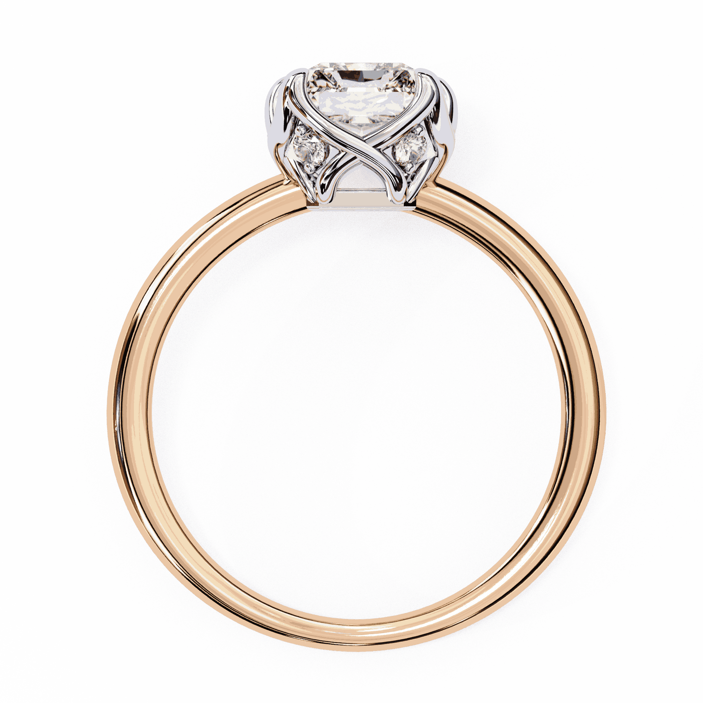 Emerald Cut Lab Grown Diamond Solitaire Engagement Ring with Criss-Cross Gallery and Hidden Accents