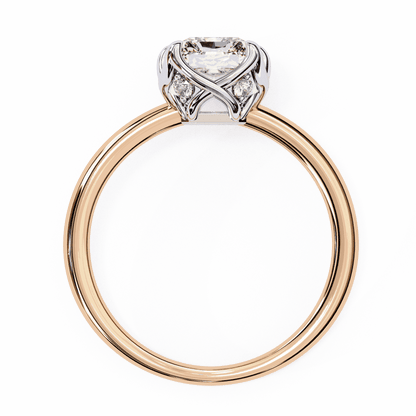 Emerald Cut Lab Grown Diamond Solitaire Engagement Ring with Criss-Cross Gallery and Hidden Accents