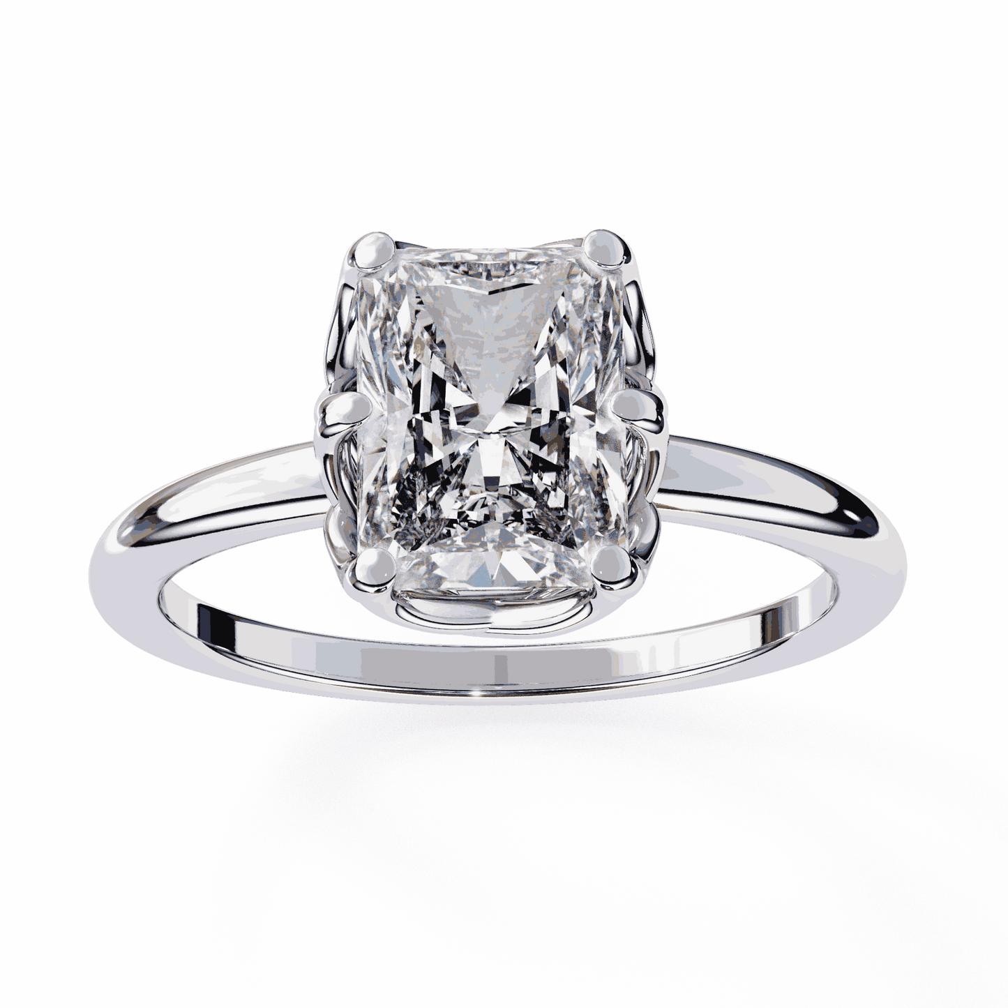 Radiant Cut Lab Grown Diamond Solitaire Engagement Ring with Criss-Cross Gallery and Hidden Accents