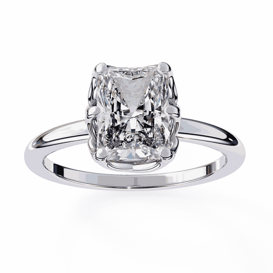 Radiant Cut Lab Grown Diamond Solitaire Engagement Ring with Criss-Cross Gallery and Hidden Accents