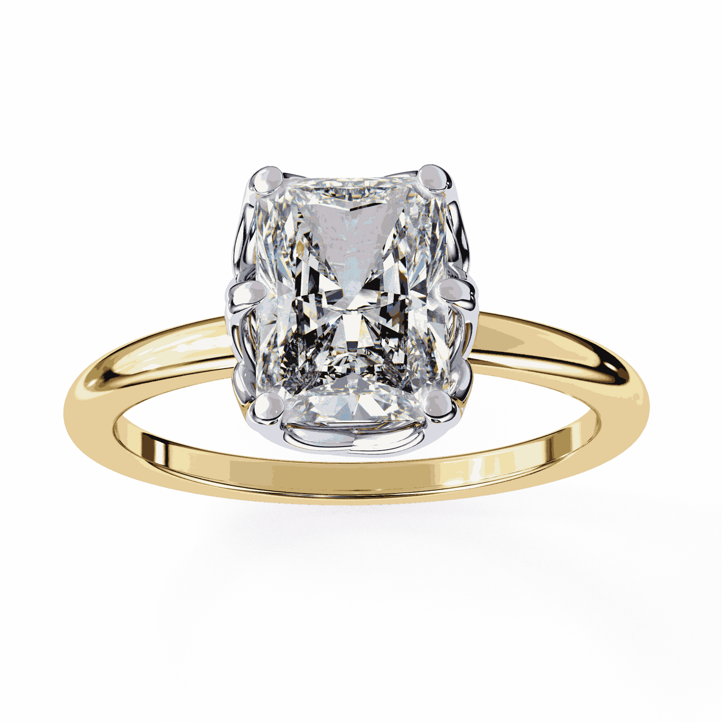Radiant Cut Lab Grown Diamond Solitaire Engagement Ring with Criss-Cross Gallery and Hidden Accents