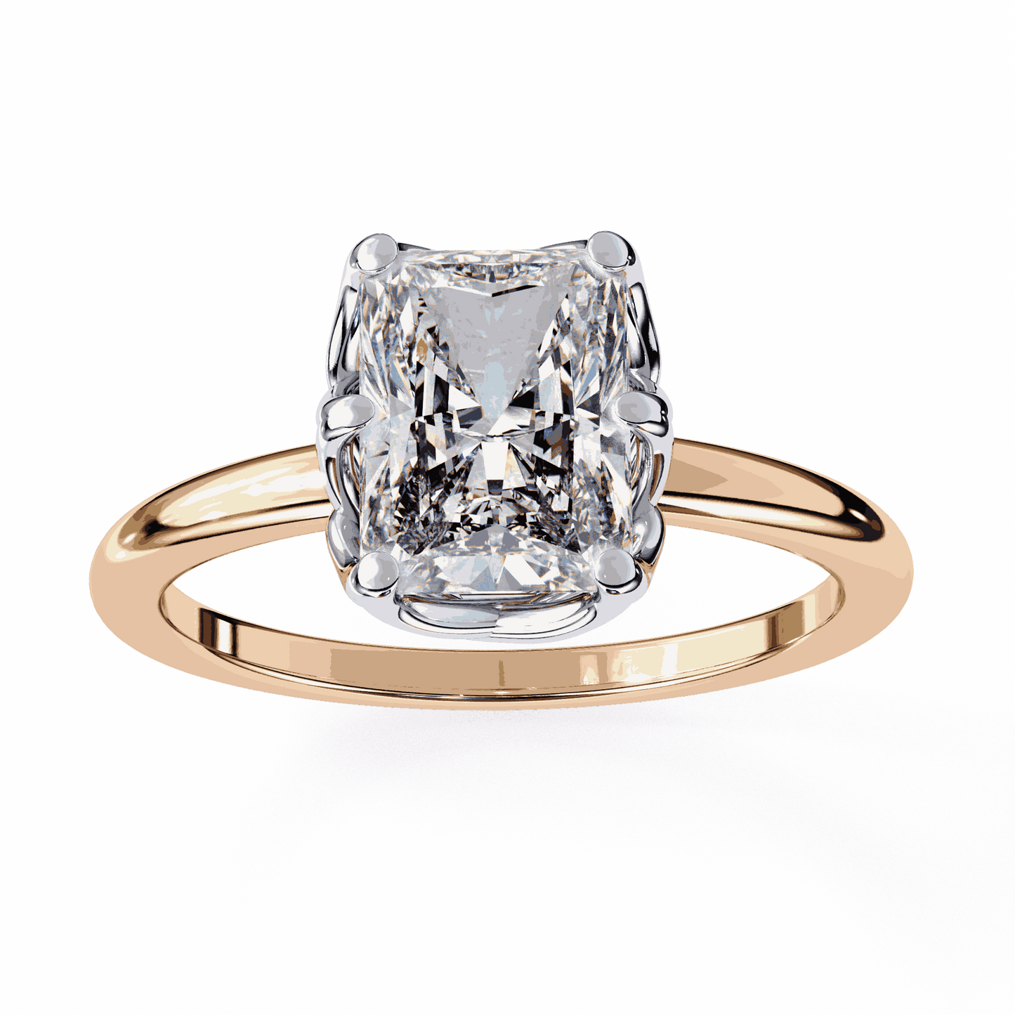 Radiant Cut Lab Grown Diamond Solitaire Engagement Ring with Criss-Cross Gallery and Hidden Accents