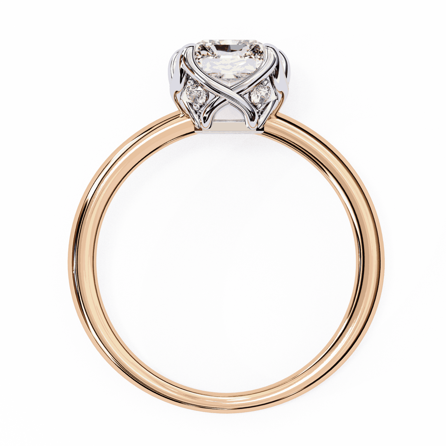 Radiant Cut Lab Grown Diamond Solitaire Engagement Ring with Criss-Cross Gallery and Hidden Accents