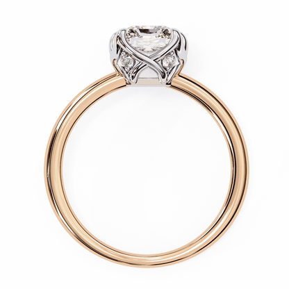 Radiant Cut Lab Grown Diamond Solitaire Engagement Ring with Criss-Cross Gallery and Hidden Accents