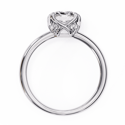 Radiant Cut Lab Grown Diamond Solitaire Engagement Ring with Criss-Cross Gallery and Hidden Accents