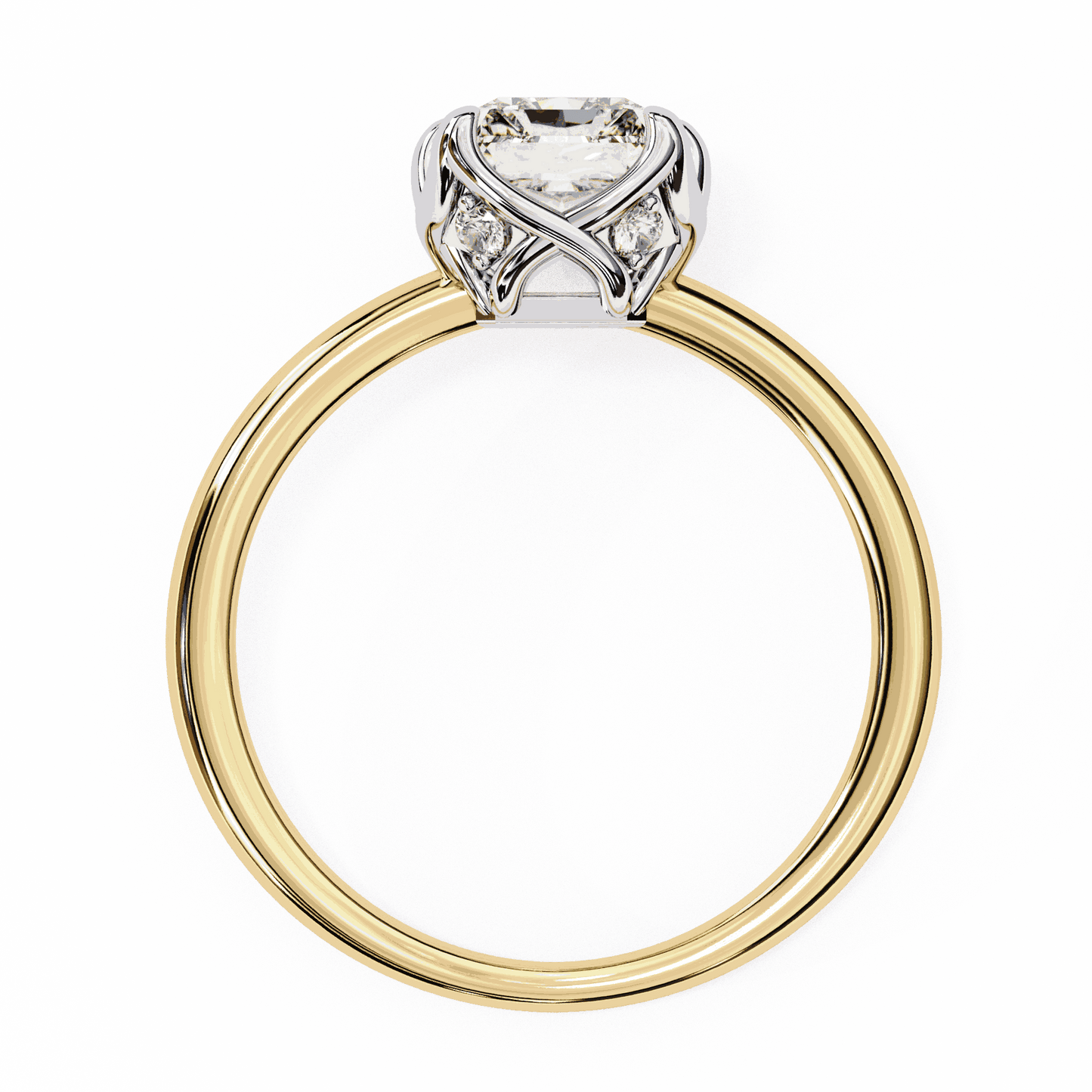 Radiant Cut Lab Grown Diamond Solitaire Engagement Ring with Criss-Cross Gallery and Hidden Accents