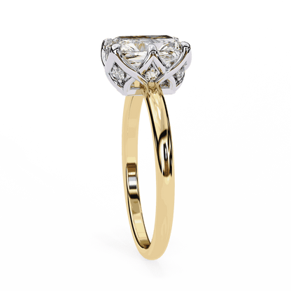 Radiant Cut Lab Grown Diamond Solitaire Engagement Ring with Criss-Cross Gallery and Hidden Accents