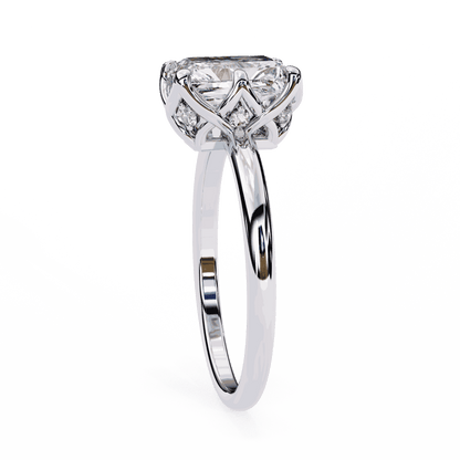Radiant Cut Lab Grown Diamond Solitaire Engagement Ring with Criss-Cross Gallery and Hidden Accents