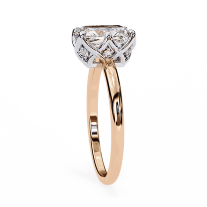 Radiant Cut Lab Grown Diamond Solitaire Engagement Ring with Criss-Cross Gallery and Hidden Accents