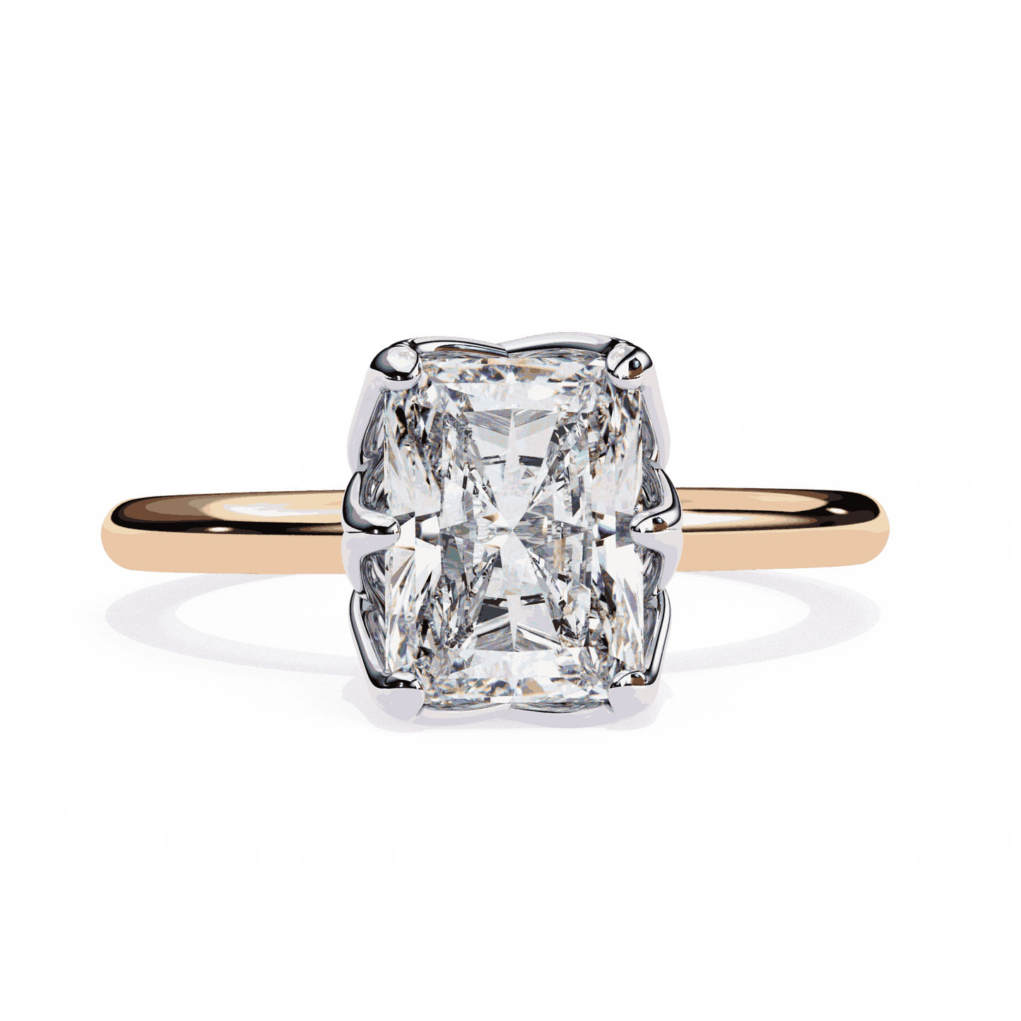 Radiant Cut Lab Grown Diamond Solitaire Engagement Ring with Criss-Cross Gallery and Hidden Accents
