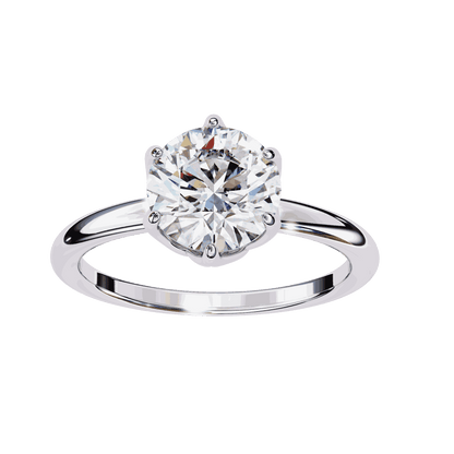 Round Cut Lab Grown Diamond Solitaire Engagement Ring with Tulip Gallery and Hidden Accents