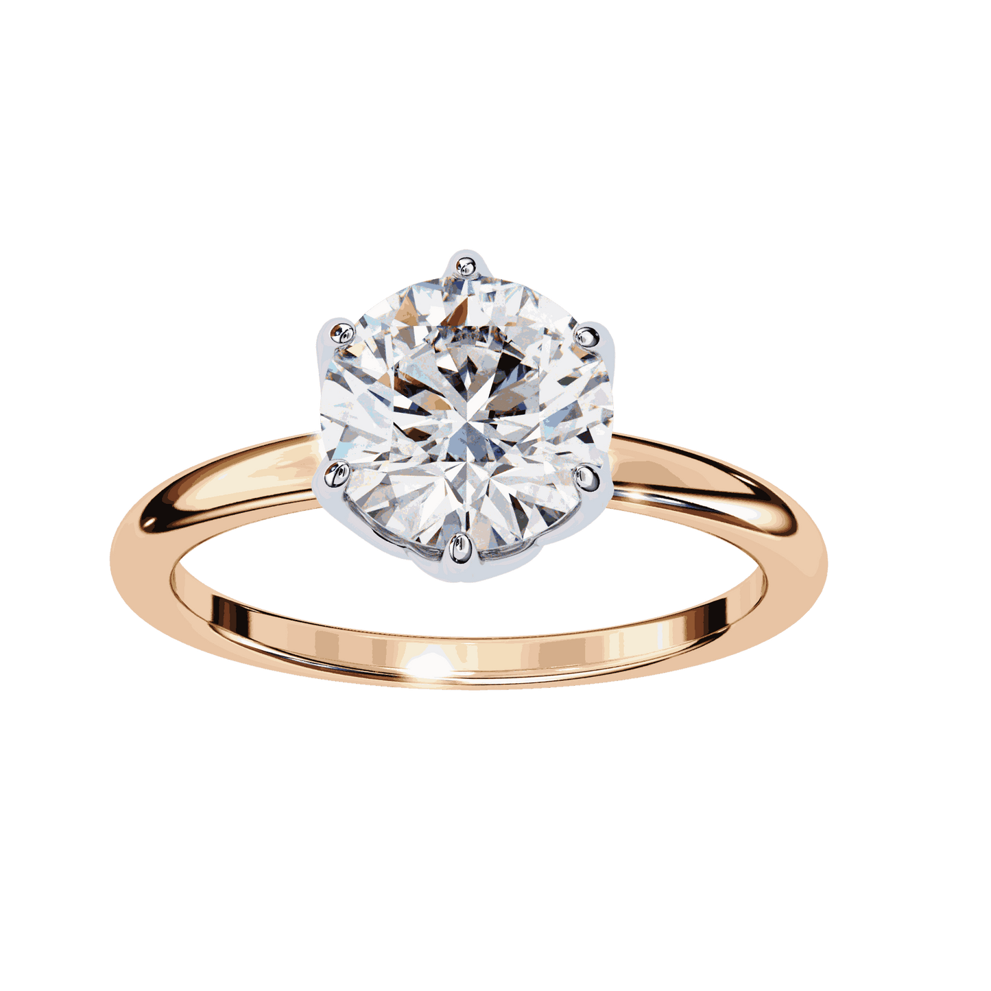 Round Cut Lab Grown Diamond Solitaire Engagement Ring with Tulip Gallery and Hidden Accents