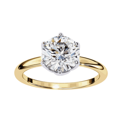 Round Cut Lab Grown Diamond Solitaire Engagement Ring with Tulip Gallery and Hidden Accents