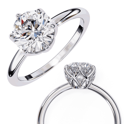 Round Cut Lab Grown Diamond Solitaire Engagement Ring with Tulip Gallery and Hidden Accents
