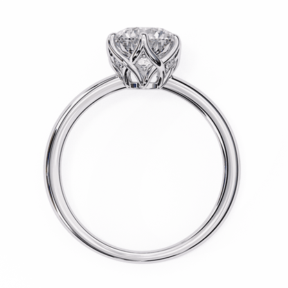 Round Cut Lab Grown Diamond Solitaire Engagement Ring with Tulip Gallery and Hidden Accents