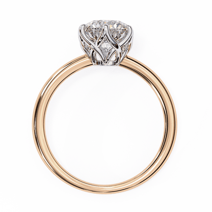 Round Cut Lab Grown Diamond Solitaire Engagement Ring with Tulip Gallery and Hidden Accents