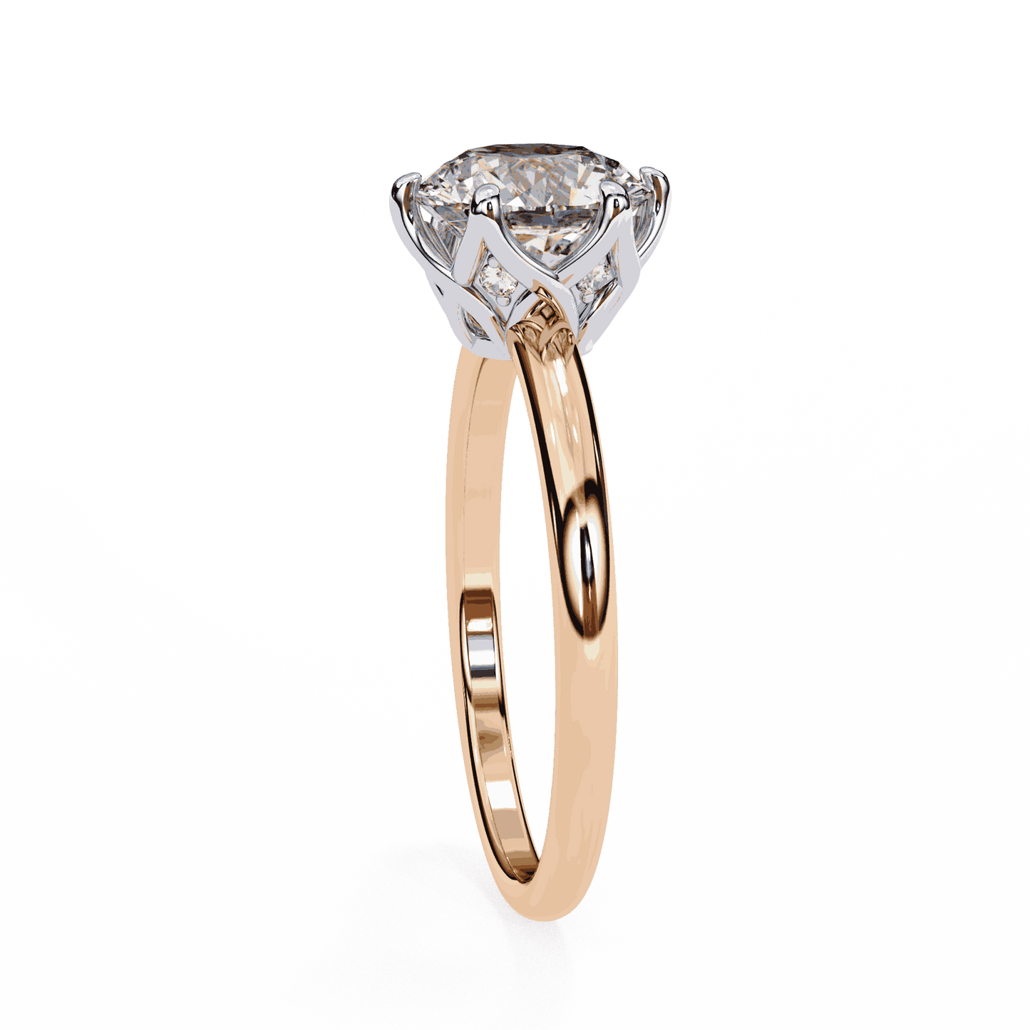 Round Cut Lab Grown Diamond Solitaire Engagement Ring with Tulip Gallery and Hidden Accents