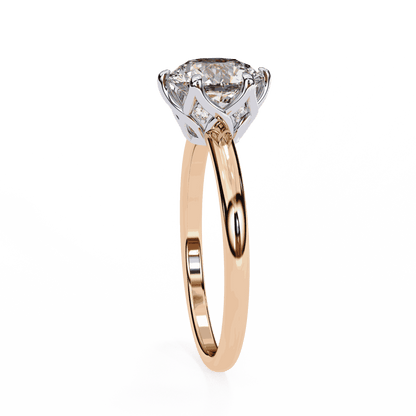 Round Cut Lab Grown Diamond Solitaire Engagement Ring with Tulip Gallery and Hidden Accents