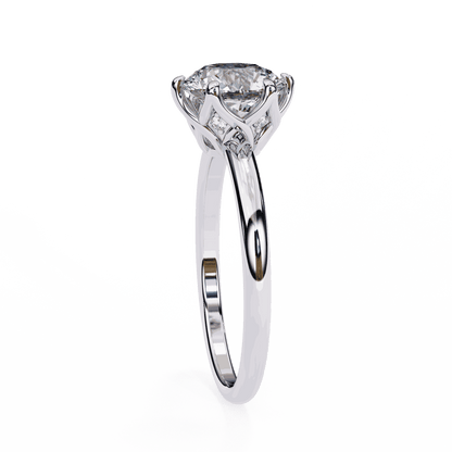 Round Cut Lab Grown Diamond Solitaire Engagement Ring with Tulip Gallery and Hidden Accents