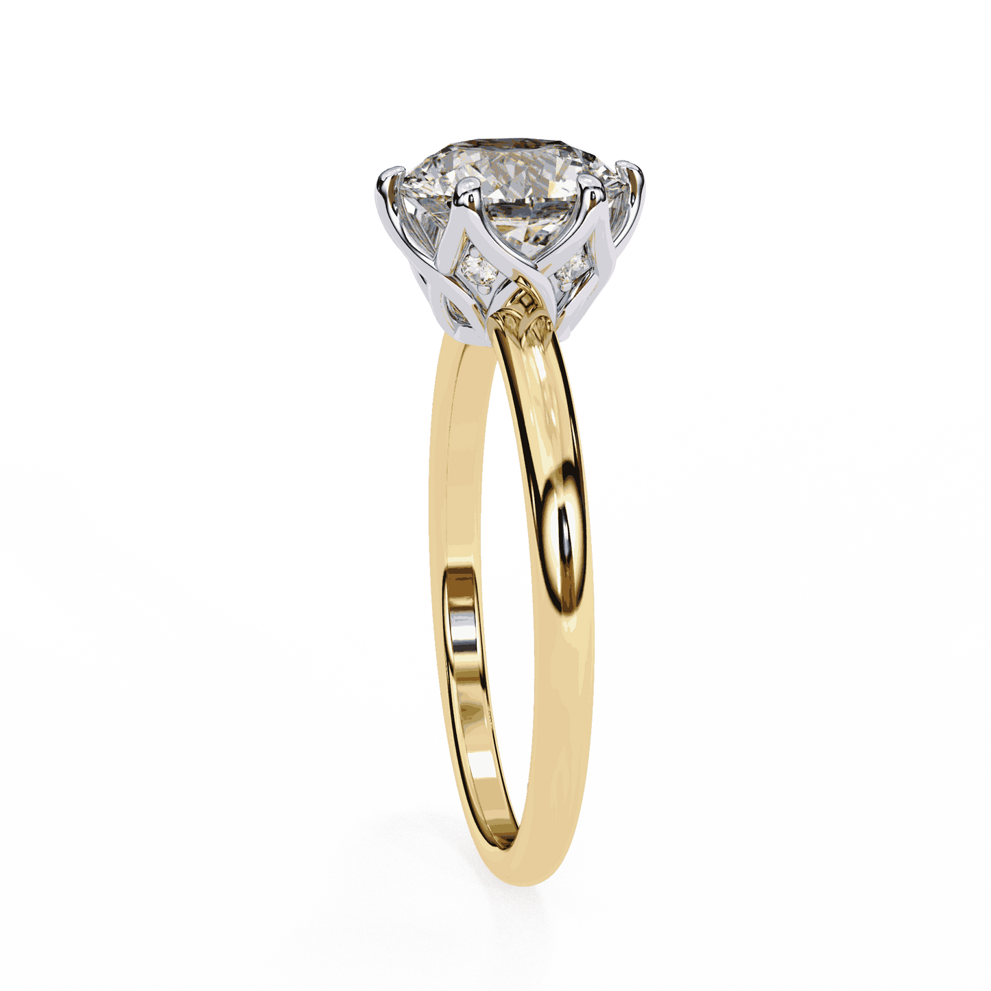 Round Cut Lab Grown Diamond Solitaire Engagement Ring with Tulip Gallery and Hidden Accents