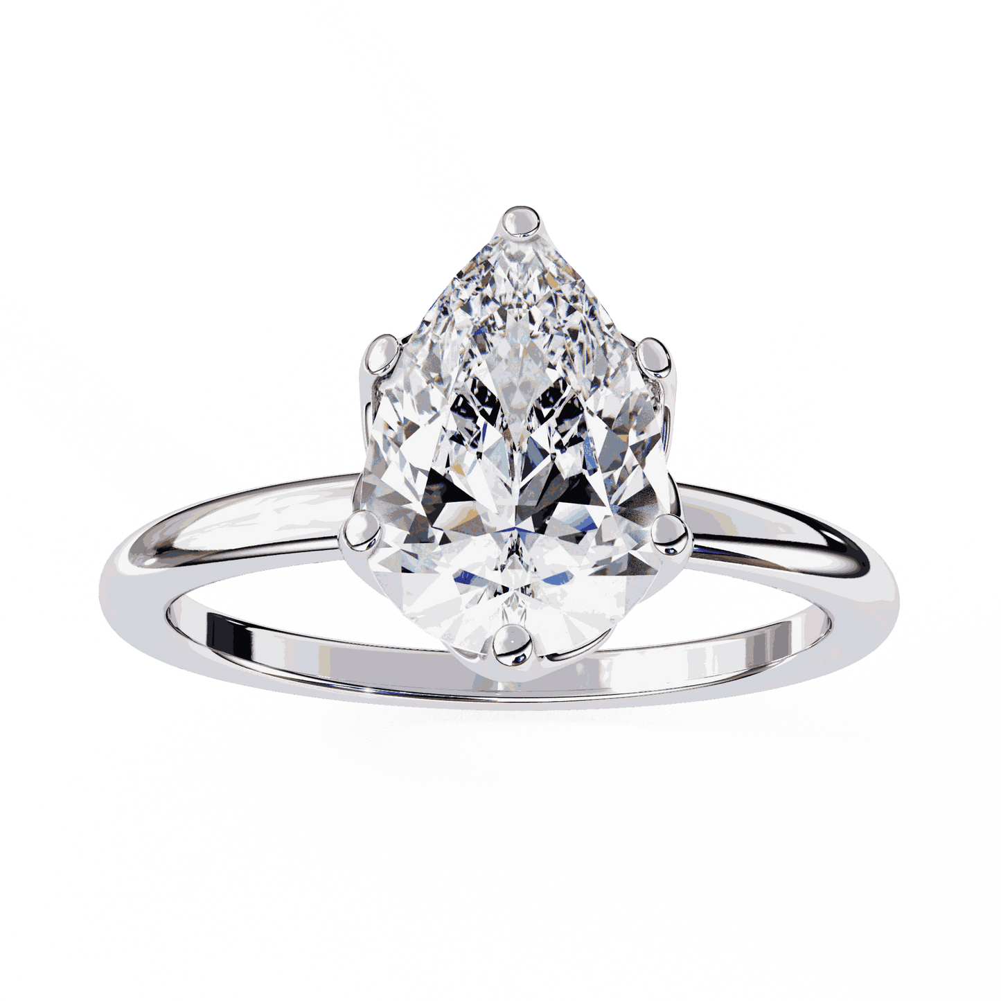 Pear Cut Lab Grown Diamond Solitaire Engagement Ring with Tulip Gallery and Hidden Accents
