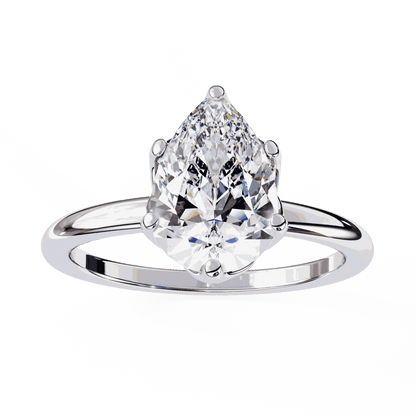 Pear Cut Lab Grown Diamond Solitaire Engagement Ring with Tulip Gallery and Hidden Accents