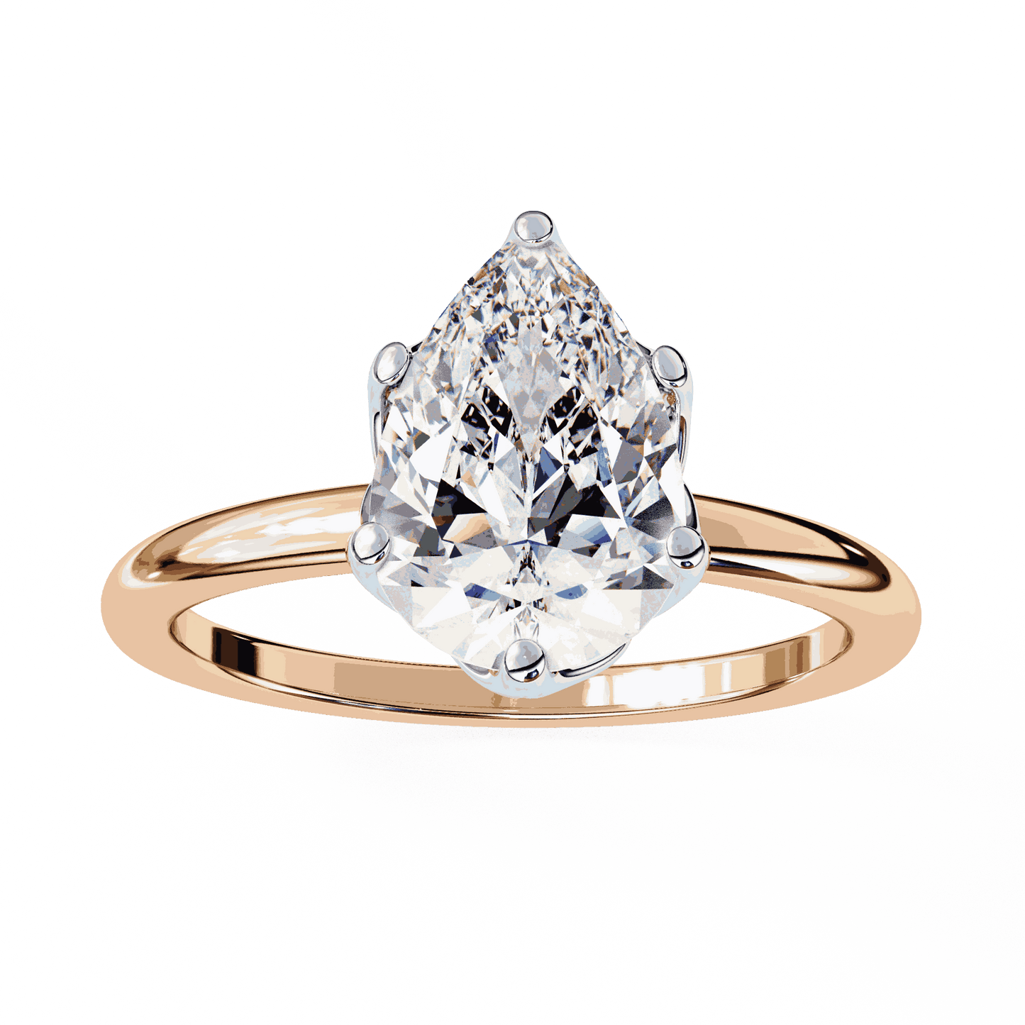 Pear Cut Lab Grown Diamond Solitaire Engagement Ring with Tulip Gallery and Hidden Accents