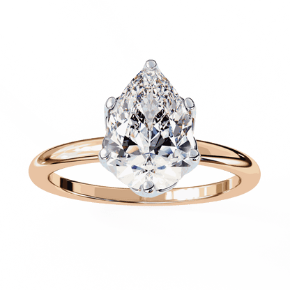 Pear Cut Lab Grown Diamond Solitaire Engagement Ring with Tulip Gallery and Hidden Accents