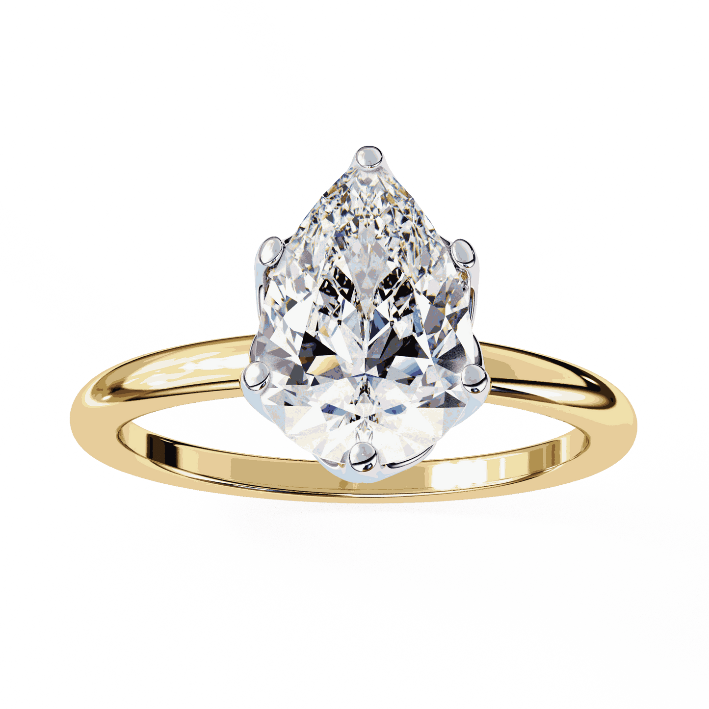 Pear Cut Lab Grown Diamond Solitaire Engagement Ring with Tulip Gallery and Hidden Accents