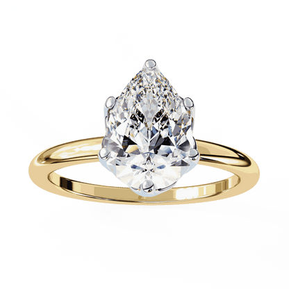 Pear Cut Lab Grown Diamond Solitaire Engagement Ring with Tulip Gallery and Hidden Accents