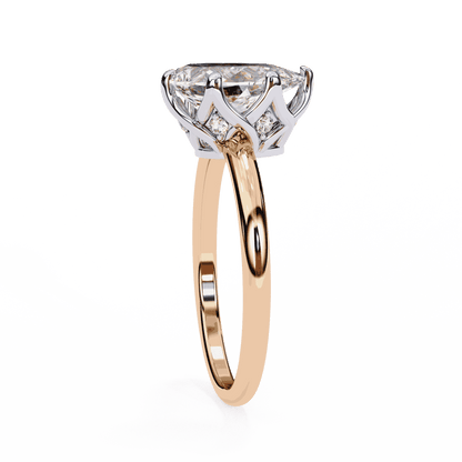 Pear Cut Lab Grown Diamond Solitaire Engagement Ring with Tulip Gallery and Hidden Accents