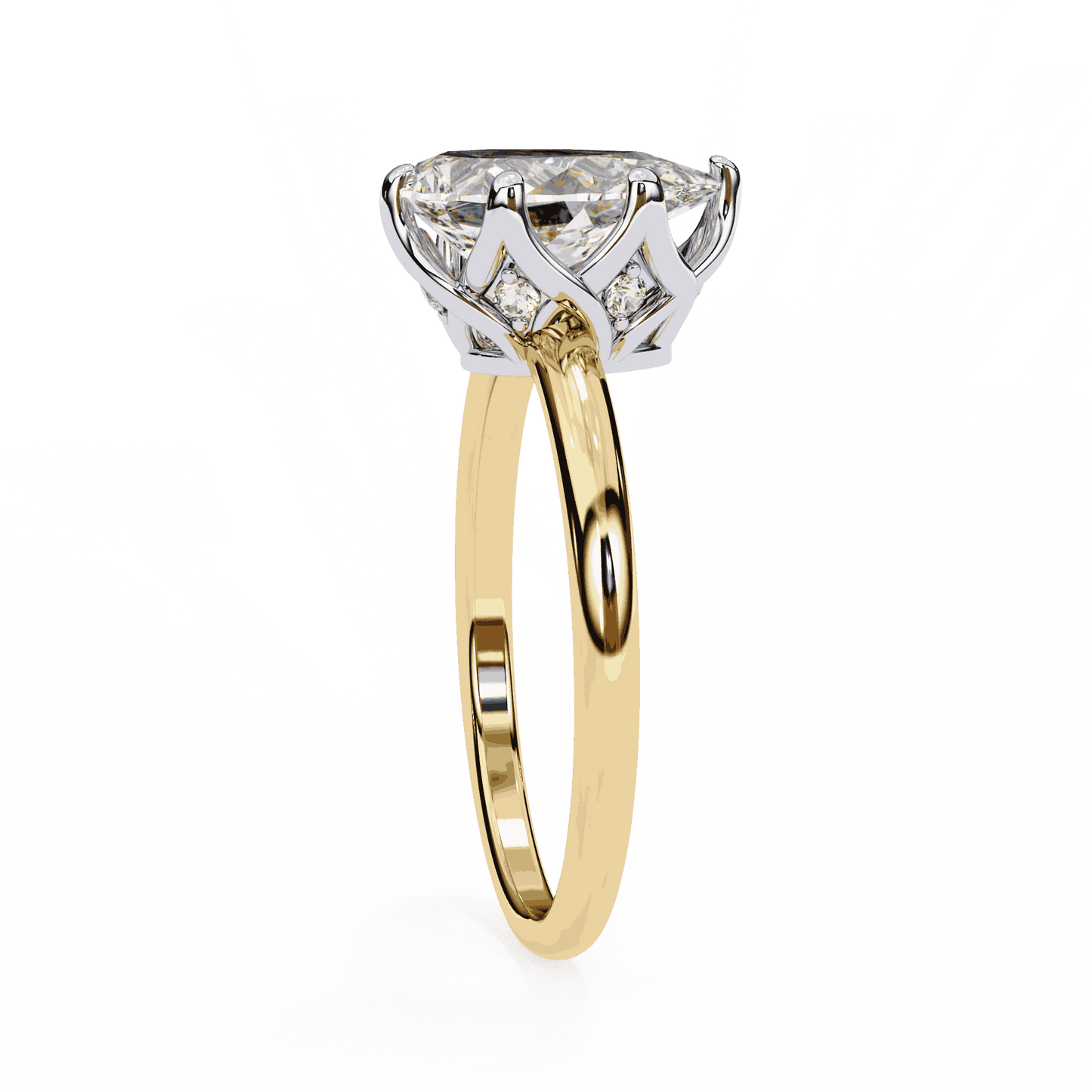 Pear Cut Lab Grown Diamond Solitaire Engagement Ring with Tulip Gallery and Hidden Accents