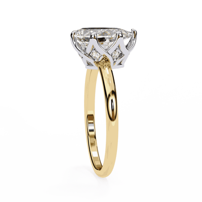 Pear Cut Lab Grown Diamond Solitaire Engagement Ring with Tulip Gallery and Hidden Accents