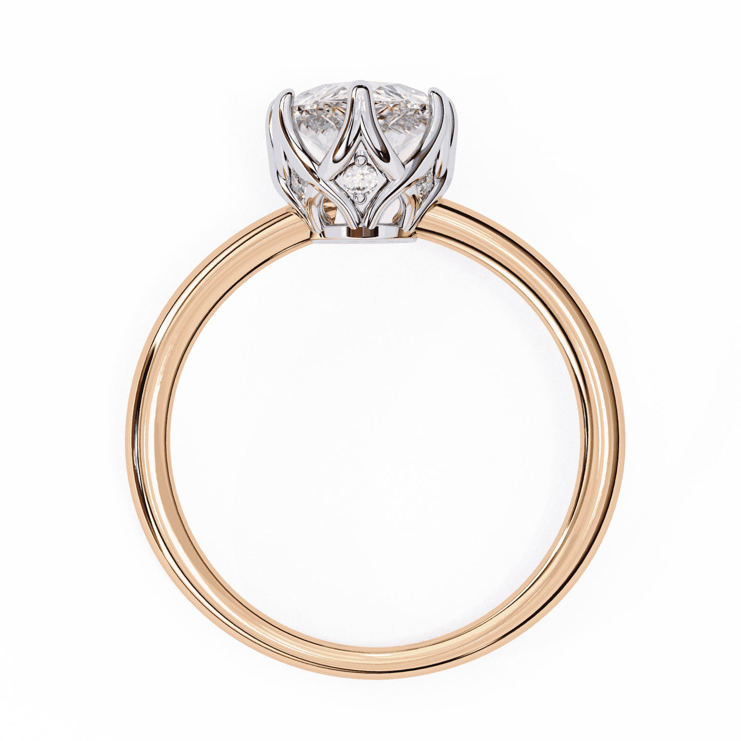 Pear Cut Lab Grown Diamond Solitaire Engagement Ring with Tulip Gallery and Hidden Accents