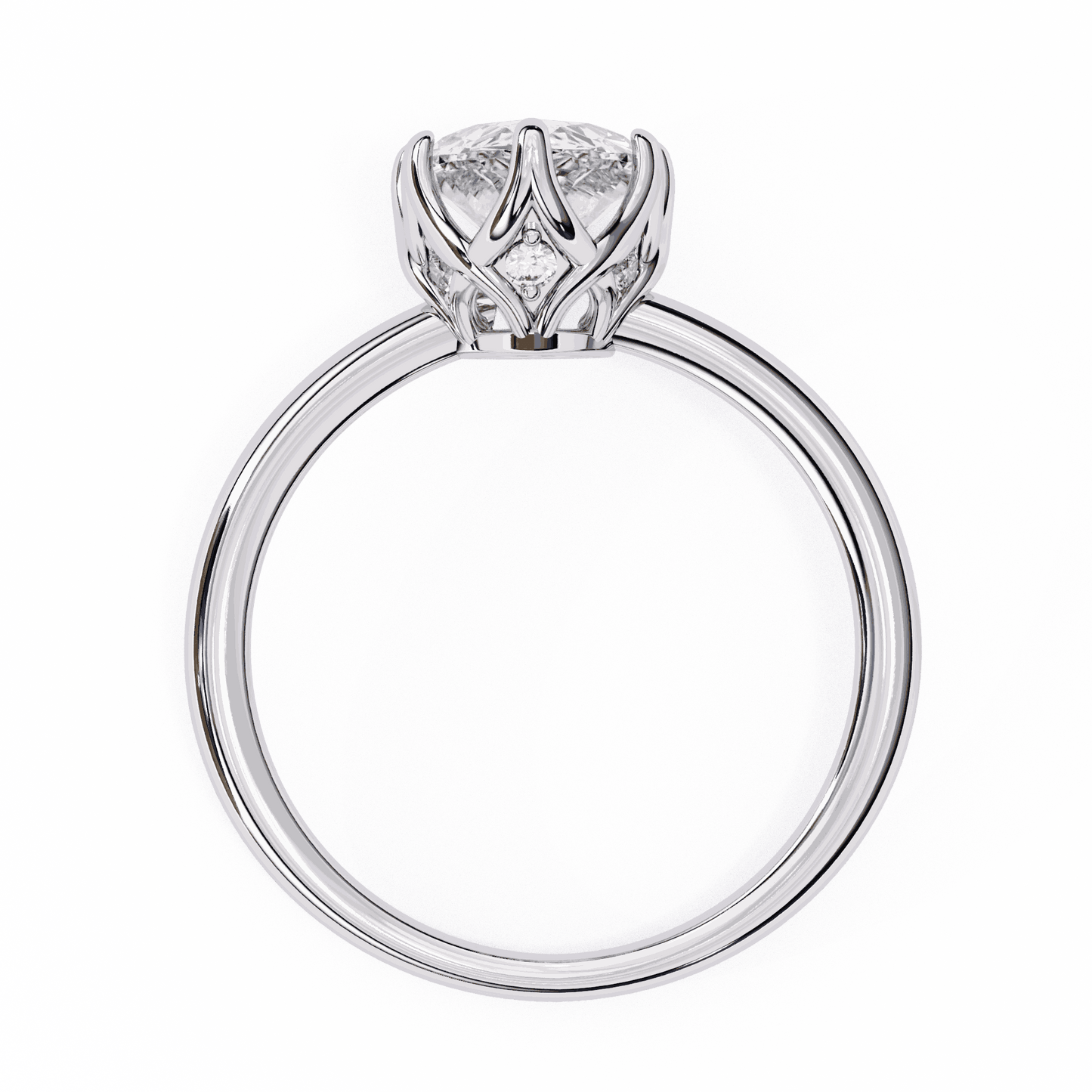 Pear Cut Lab Grown Diamond Solitaire Engagement Ring with Tulip Gallery and Hidden Accents