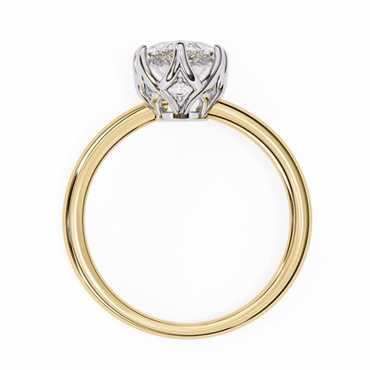 Pear Cut Lab Grown Diamond Solitaire Engagement Ring with Tulip Gallery and Hidden Accents