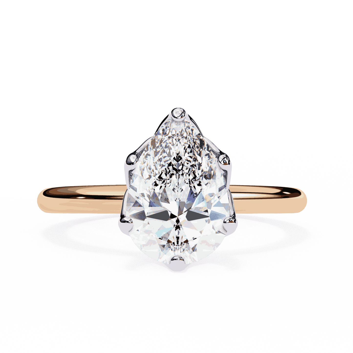 Pear Cut Lab Grown Diamond Solitaire Engagement Ring with Tulip Gallery and Hidden Accents