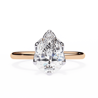 Pear Cut Lab Grown Diamond Solitaire Engagement Ring with Tulip Gallery and Hidden Accents