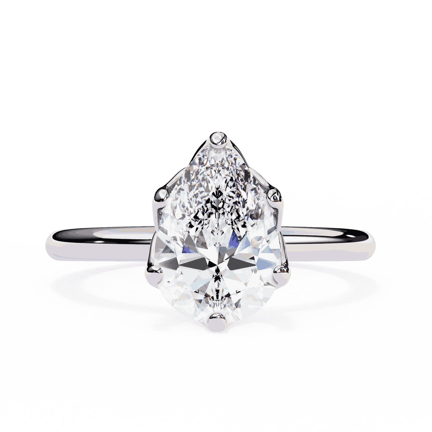 Pear Cut Lab Grown Diamond Solitaire Engagement Ring with Tulip Gallery and Hidden Accents