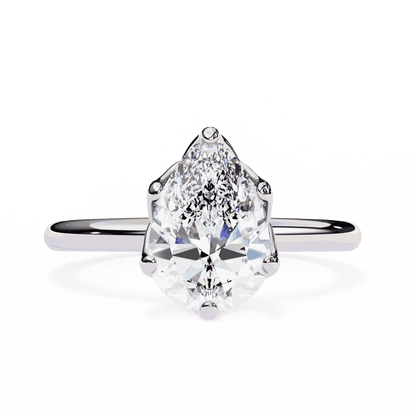 Pear Cut Lab Grown Diamond Solitaire Engagement Ring with Tulip Gallery and Hidden Accents