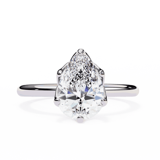 Pear Cut Lab Grown Diamond Solitaire Engagement Ring with Tulip Gallery and Hidden Accents